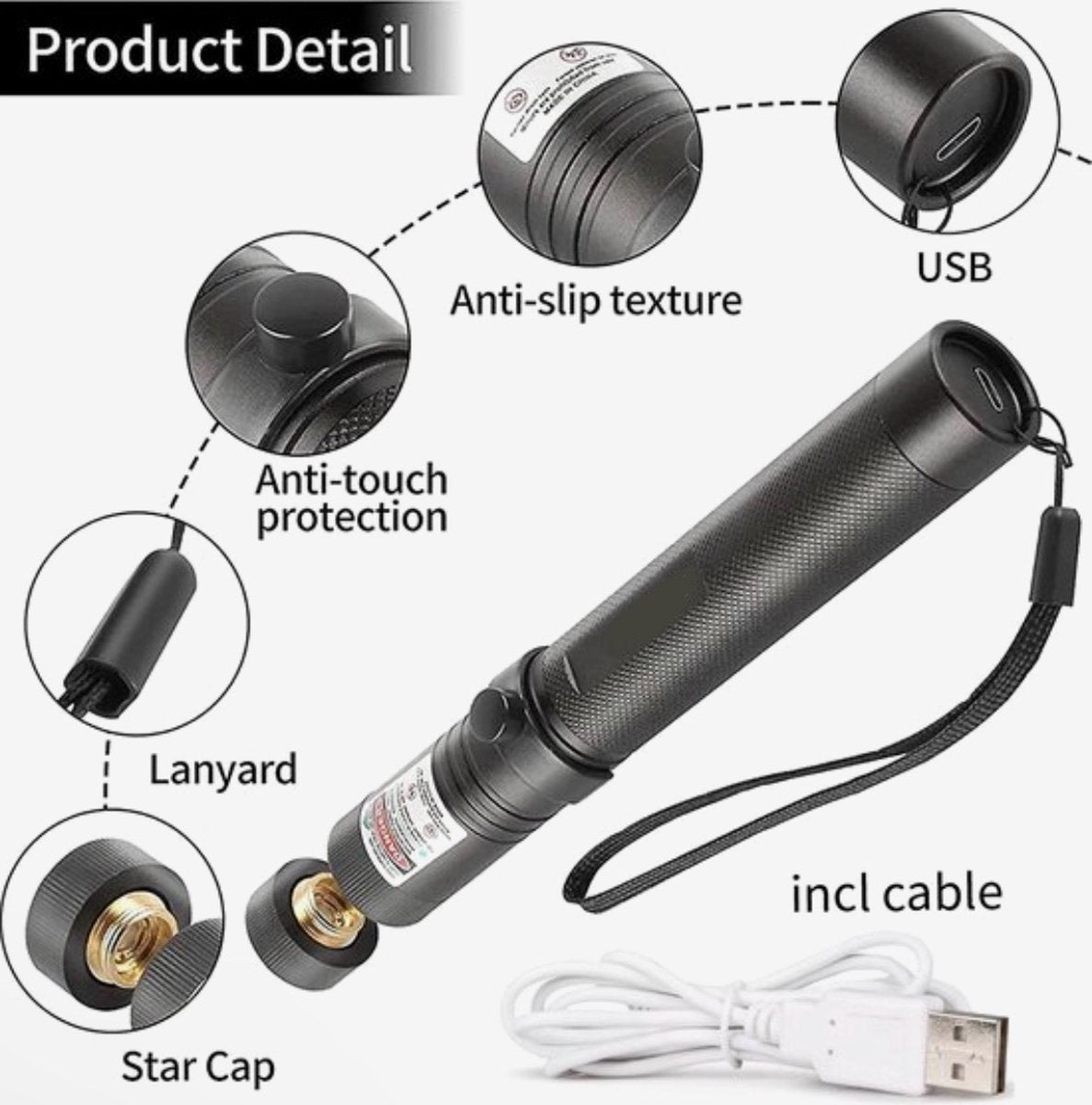 Laser Pointer Rechargeable Green USB Metal Pen
