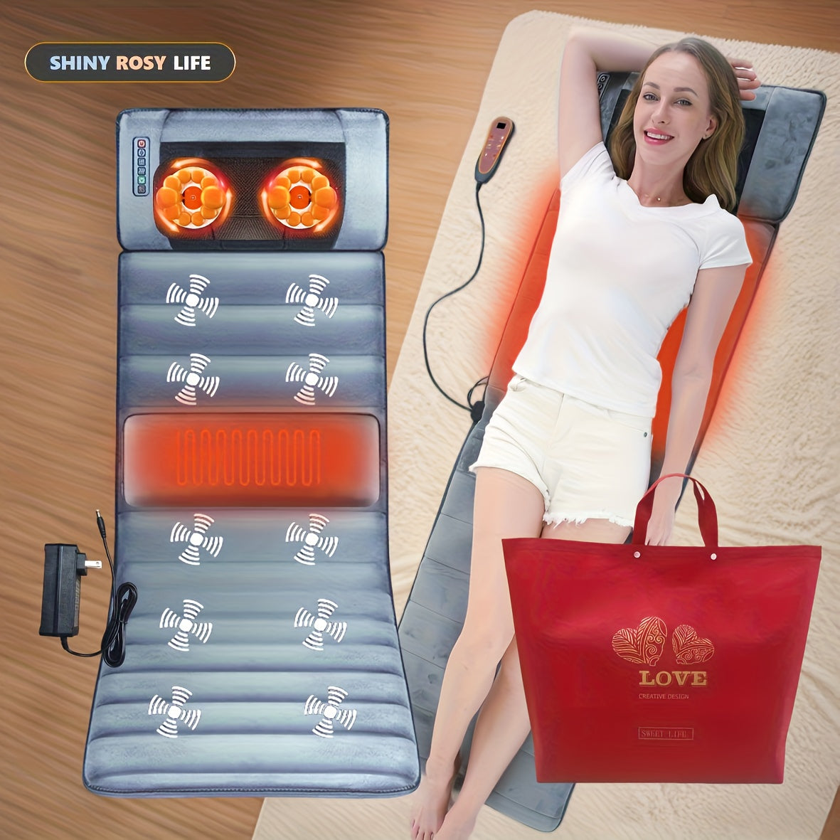 Full Body Massage Mat Heat Vibration Back Relief Pad