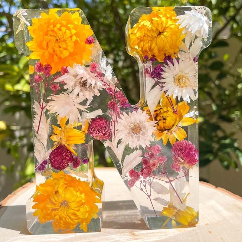 Letter Resin Lamp with Dried Flowers