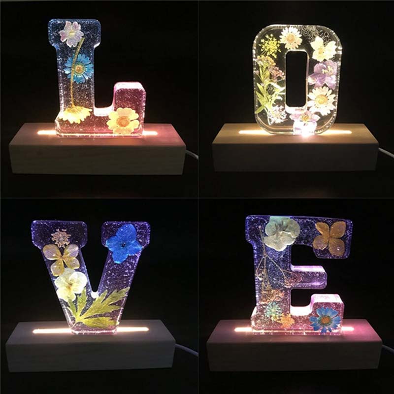 Letter Resin Lamp with Dried Flowers