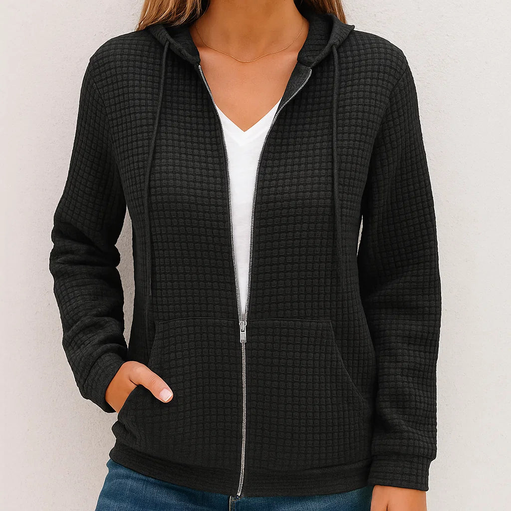 Women's Waffle Zip Up Sweatshirt | Casual Oversized Hoodie