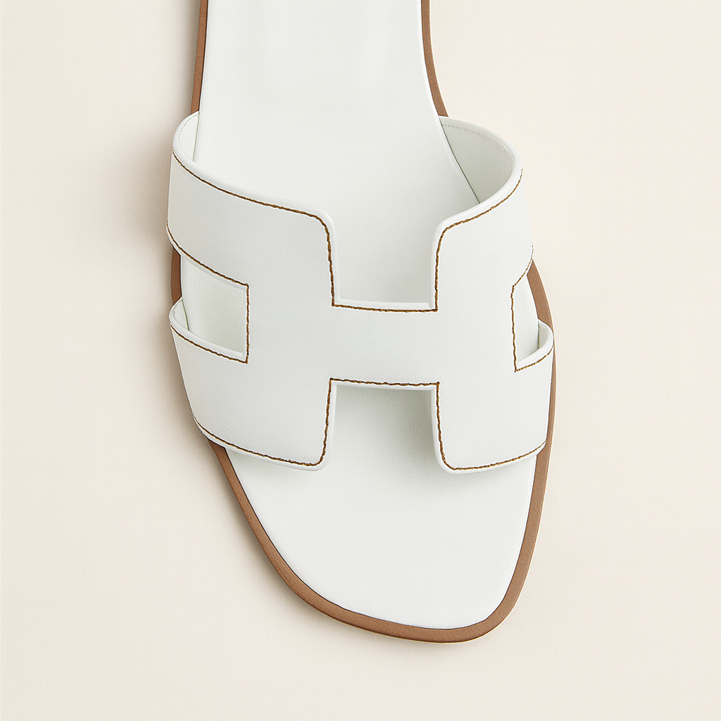 Leather Flat Sandals with Cut Out Strap