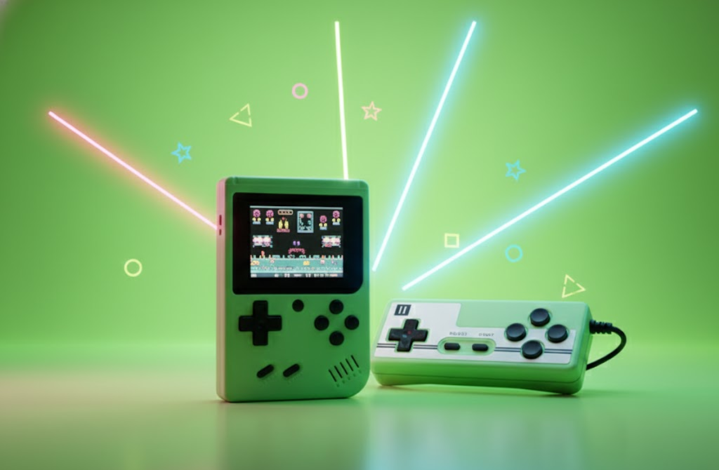 Video Game Console with Retro Handheld Style