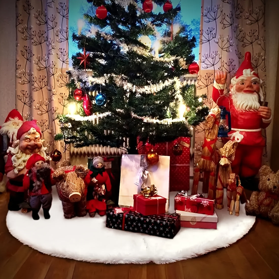 Christmas Tree Skirt Holiday Decoration White Faux Fur Design