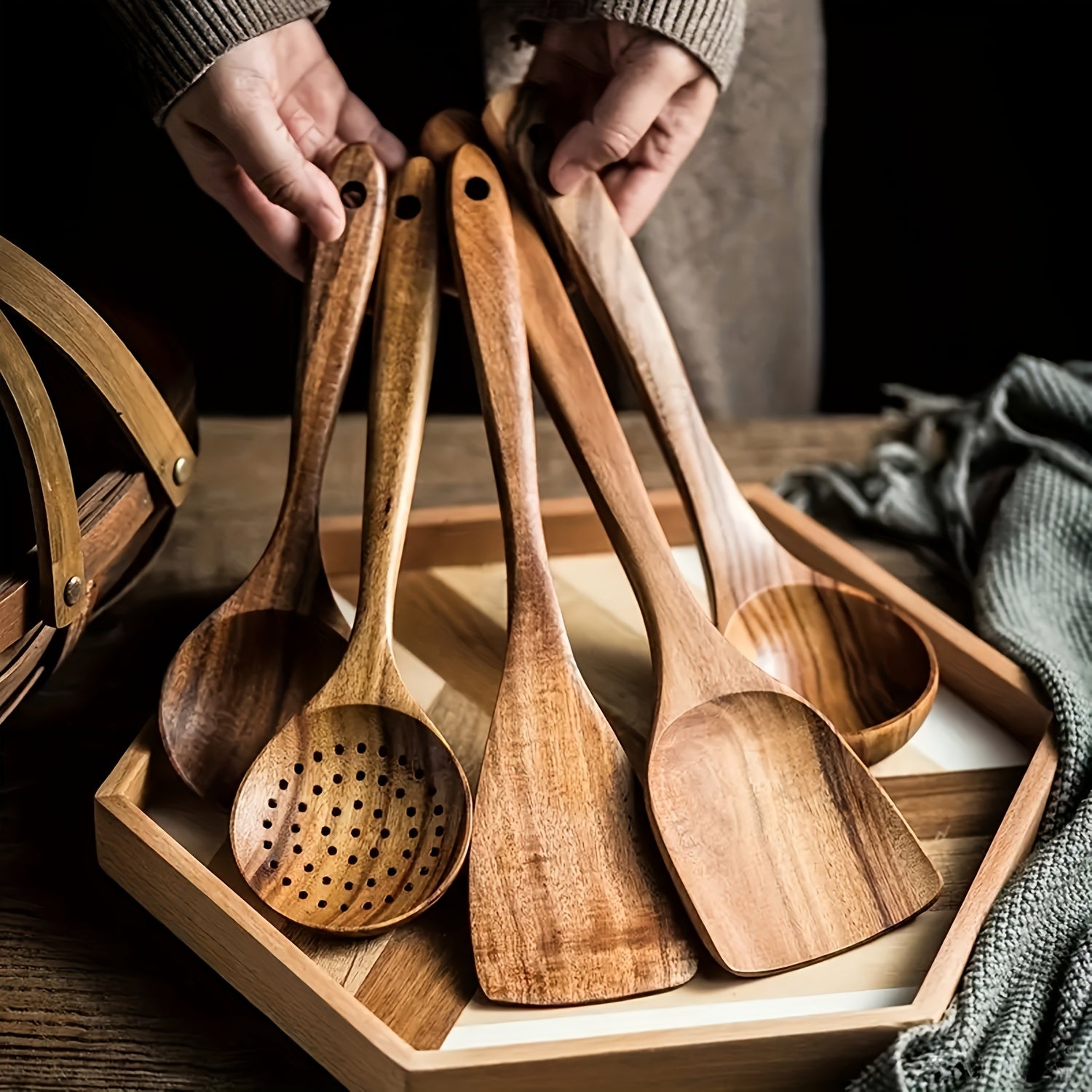 Wooden Cooking Utensils Set for Non-Stick Pans