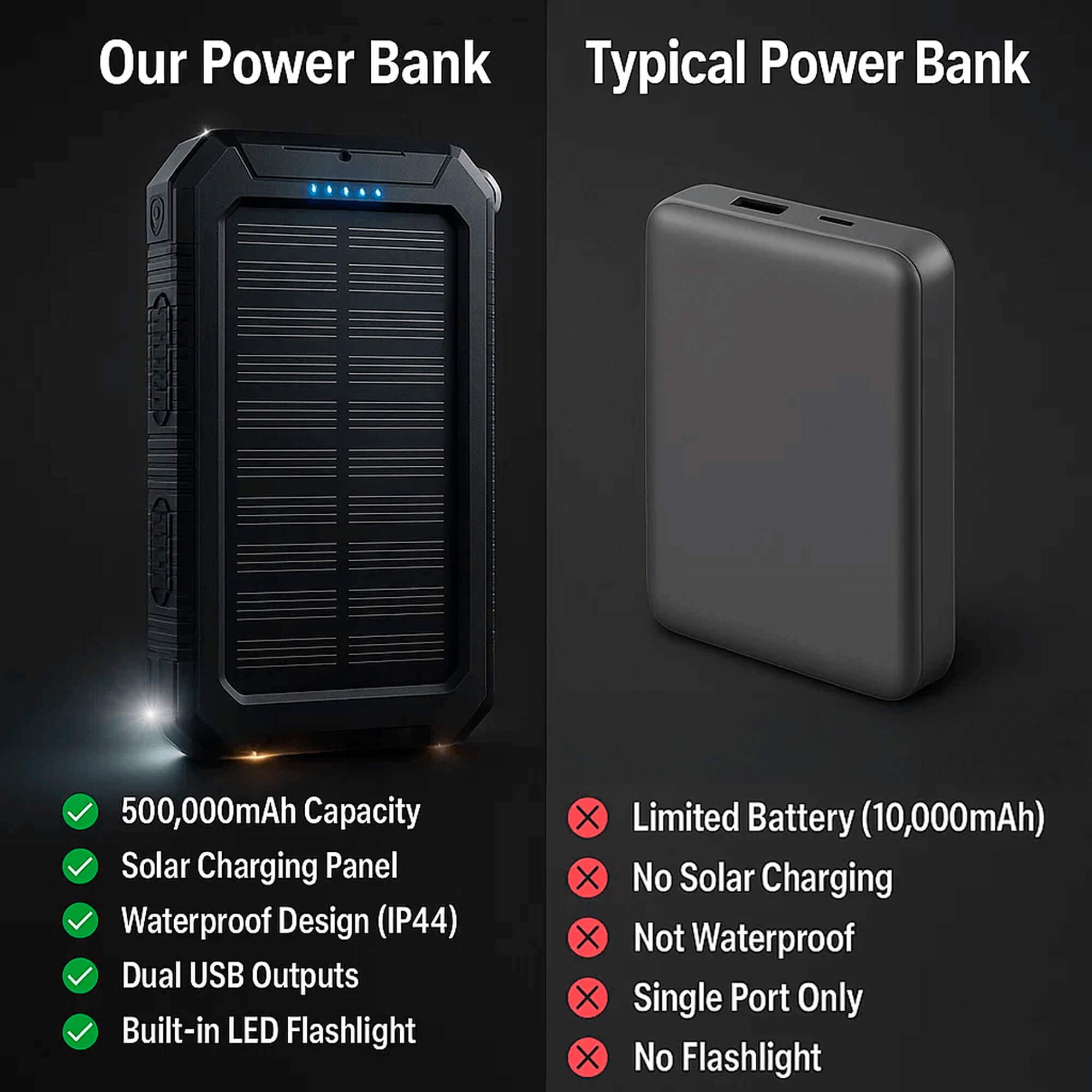 500000mAh Solar Charger Waterproof Power Bank External - Image 3