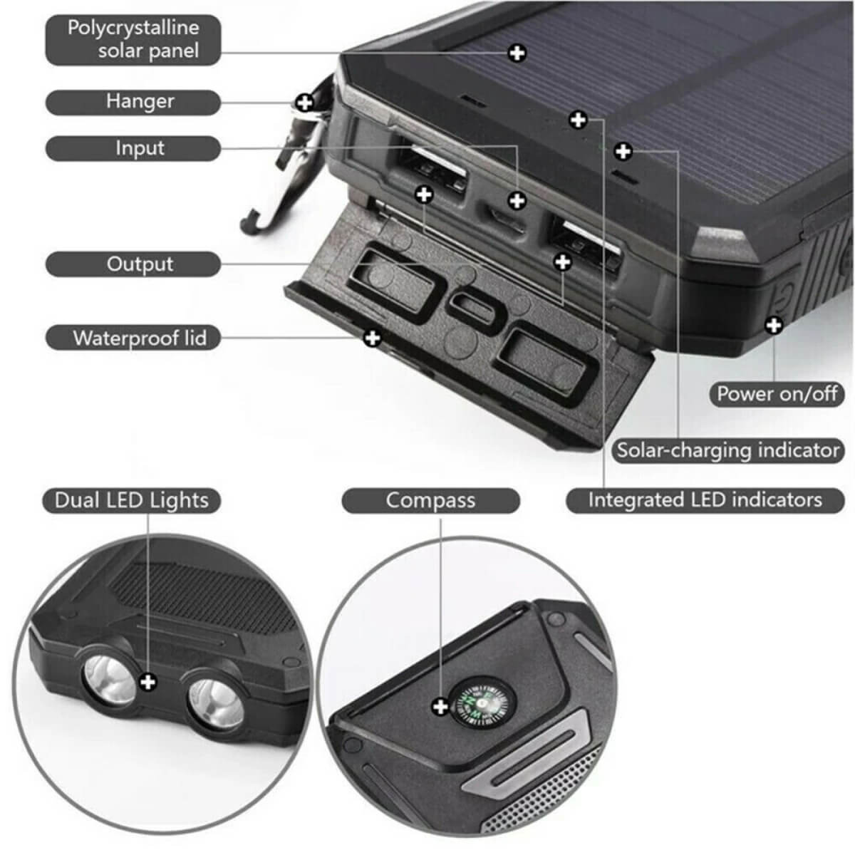 Solar Power Bank Waterproof Dual USB Charger