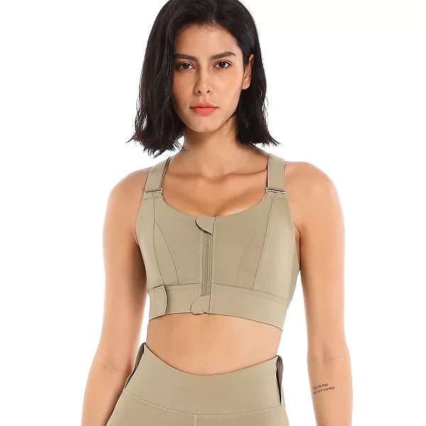 Sports Bra with Zip Front and Adjustable Straps