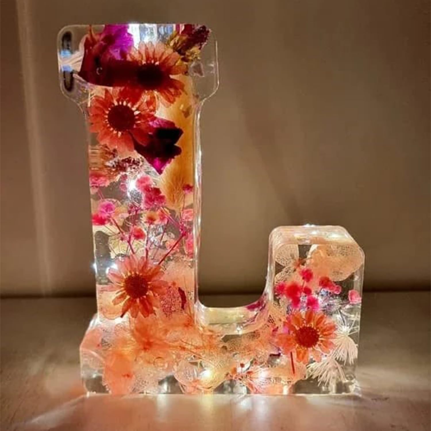 Letter Resin Lamp with Dried Flowers