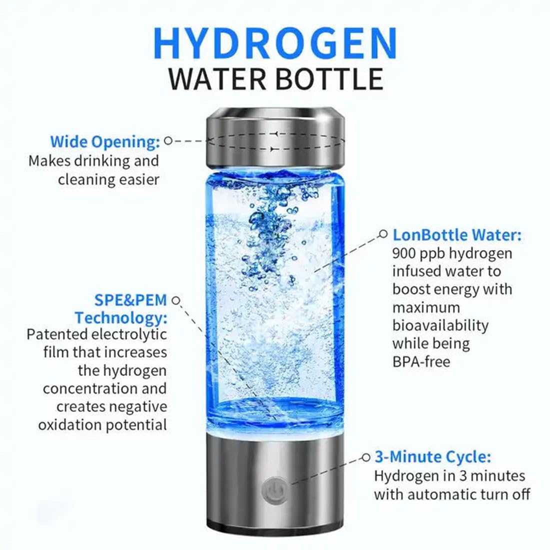Bottiglia d'acqua con idrogeno | Acqua alcalina portatile ricaricabile senza BPA