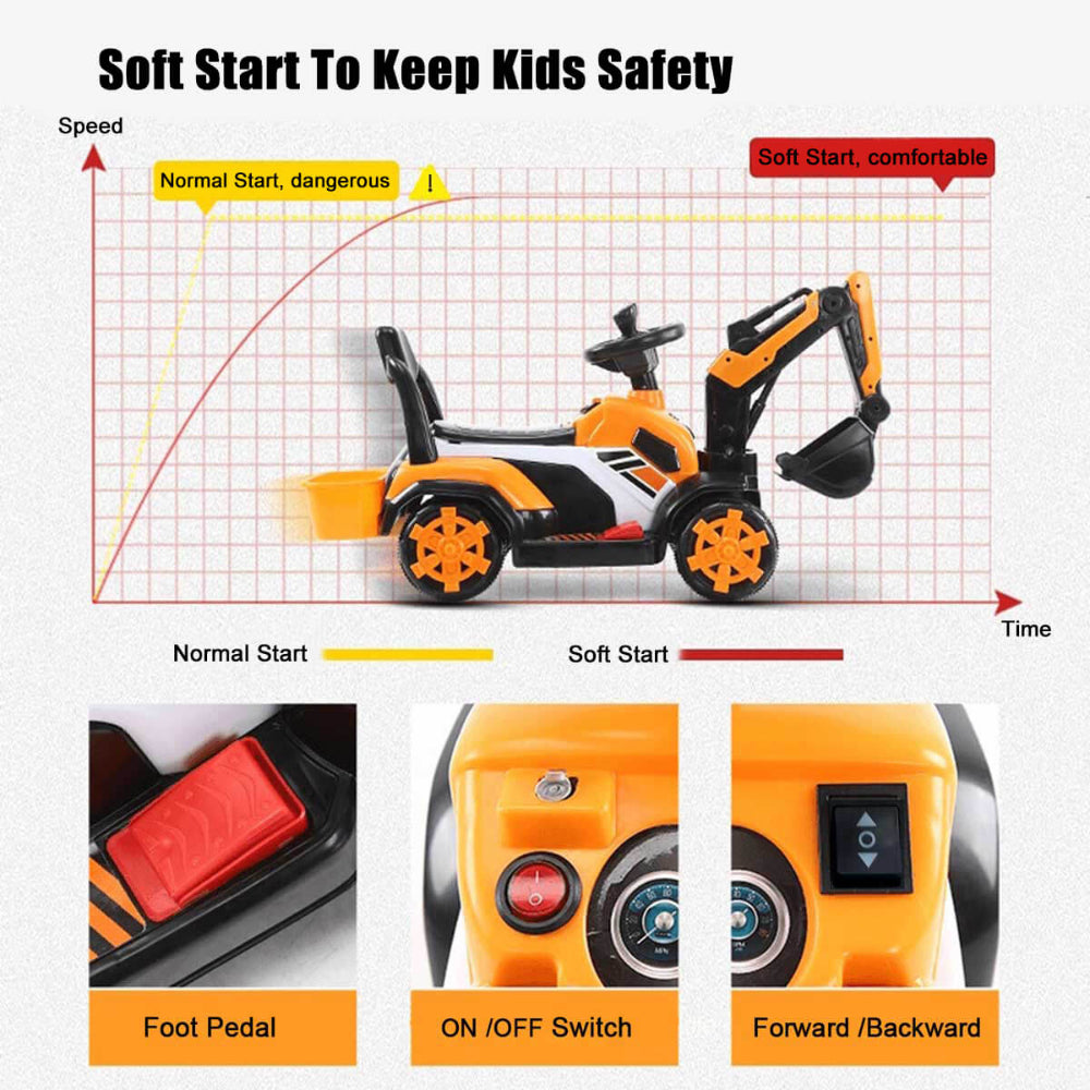6V Electric Excavator Kids Ride-on Pedal Tractor With Power Digger & Music Sounds - Image 10