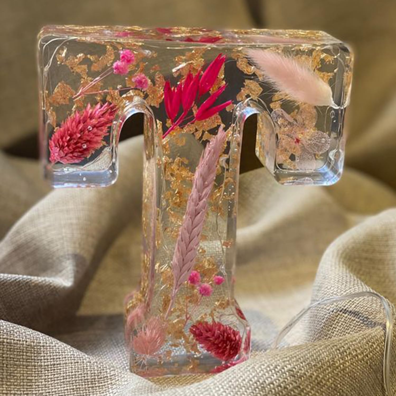 Letter Resin Lamp with Dried Flowers