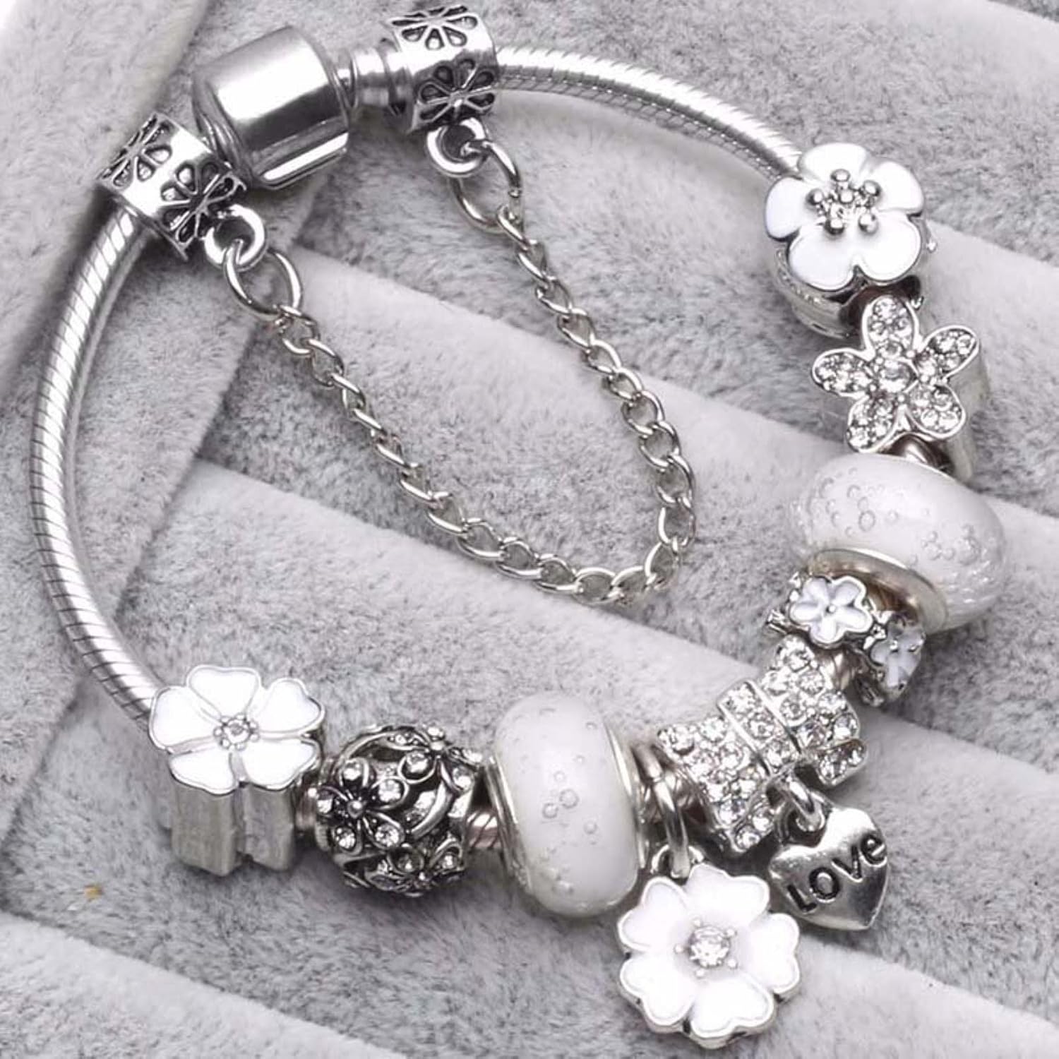 Sterling Silver Charm Bracelet Floral Elegant Gift