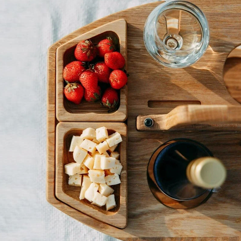 Wood Picnic Wine Table with Snack Trays