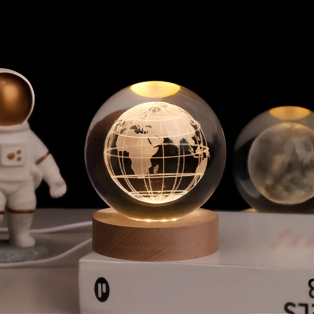 ナイトライト 木製ベース クリスタルボールランプ