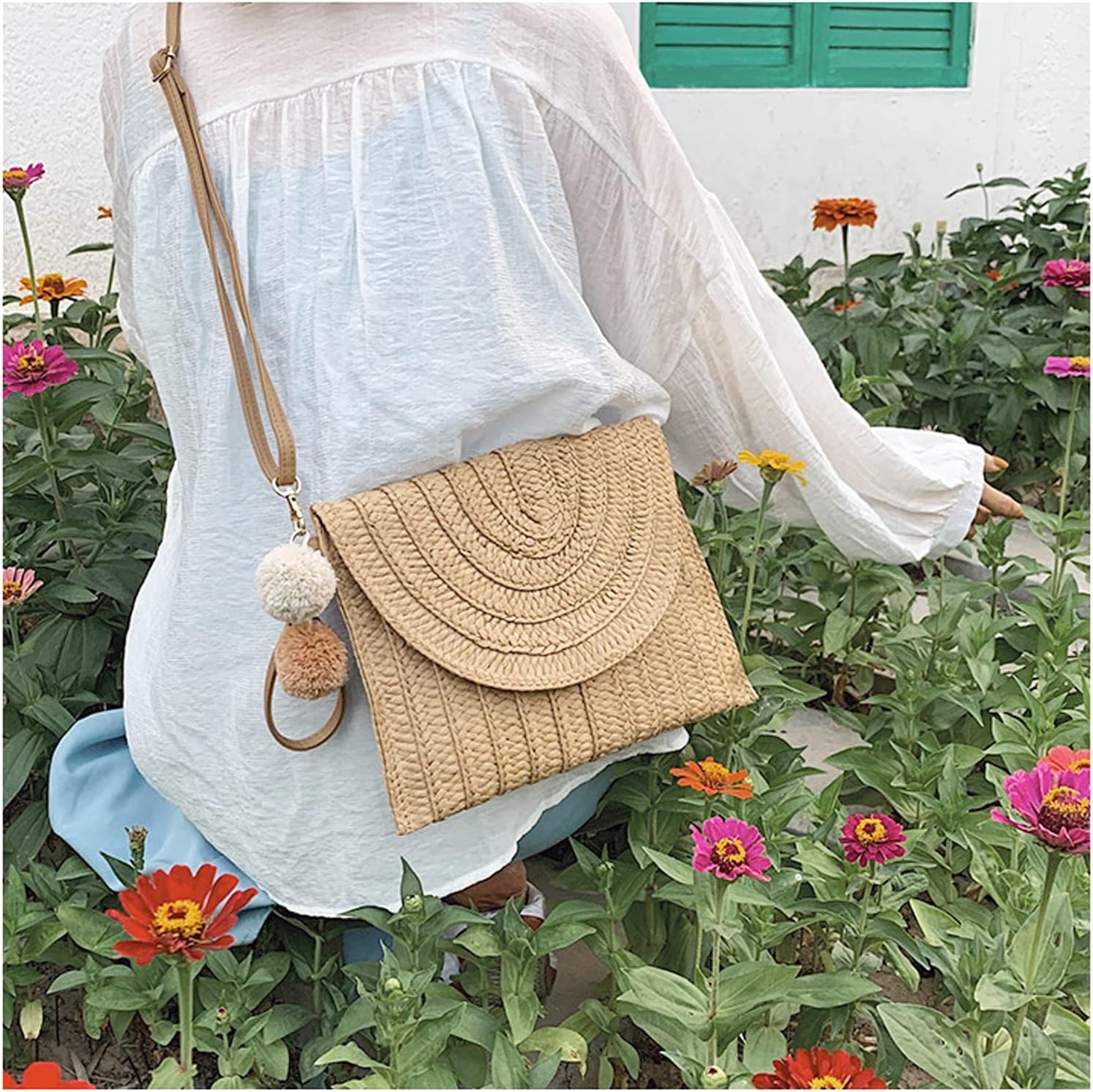 Straw Crossbody Bag Summer Woven Shoulder Purse