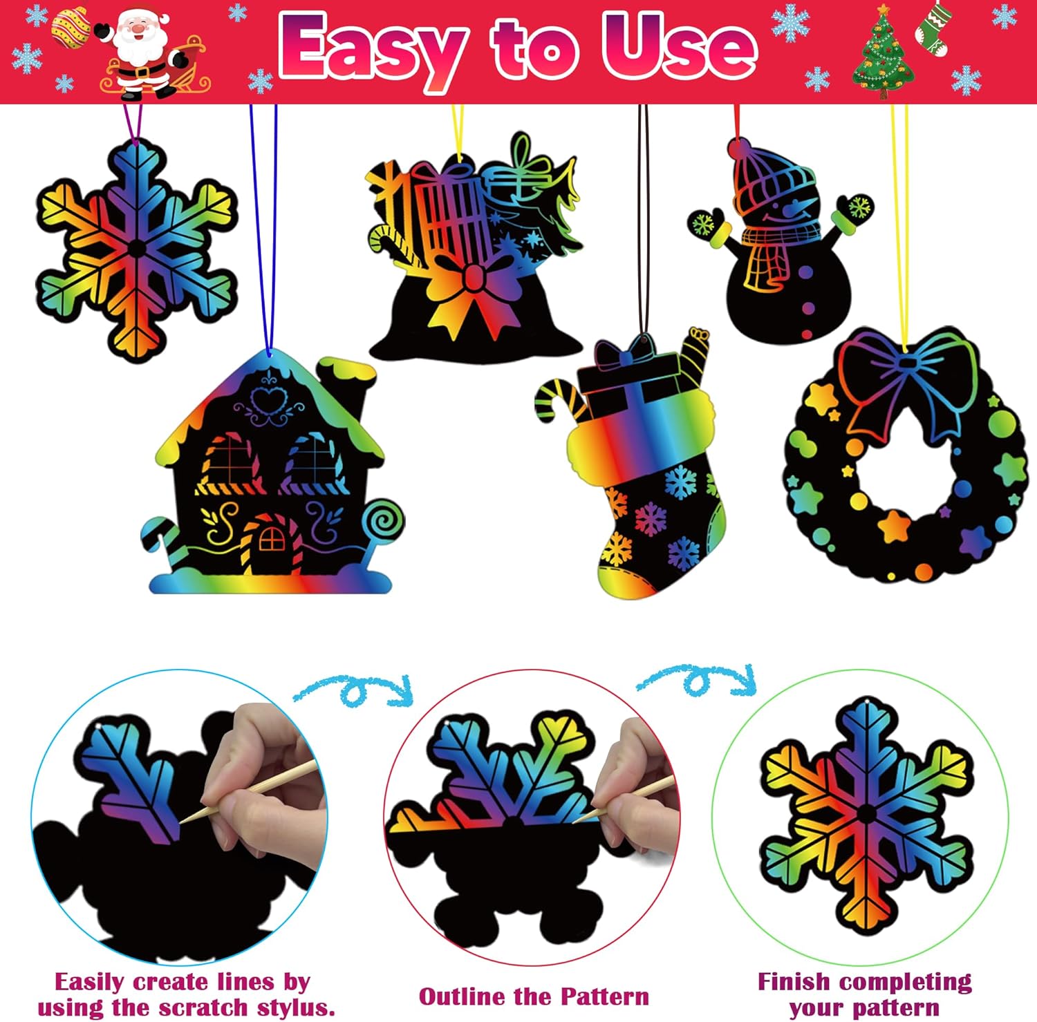 Christmas Toys Rainbow Scratch Art Kids DIY Craft Activity Set