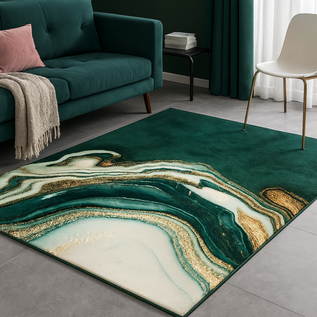 Area Rug Abstract Green Marble Polyester Design