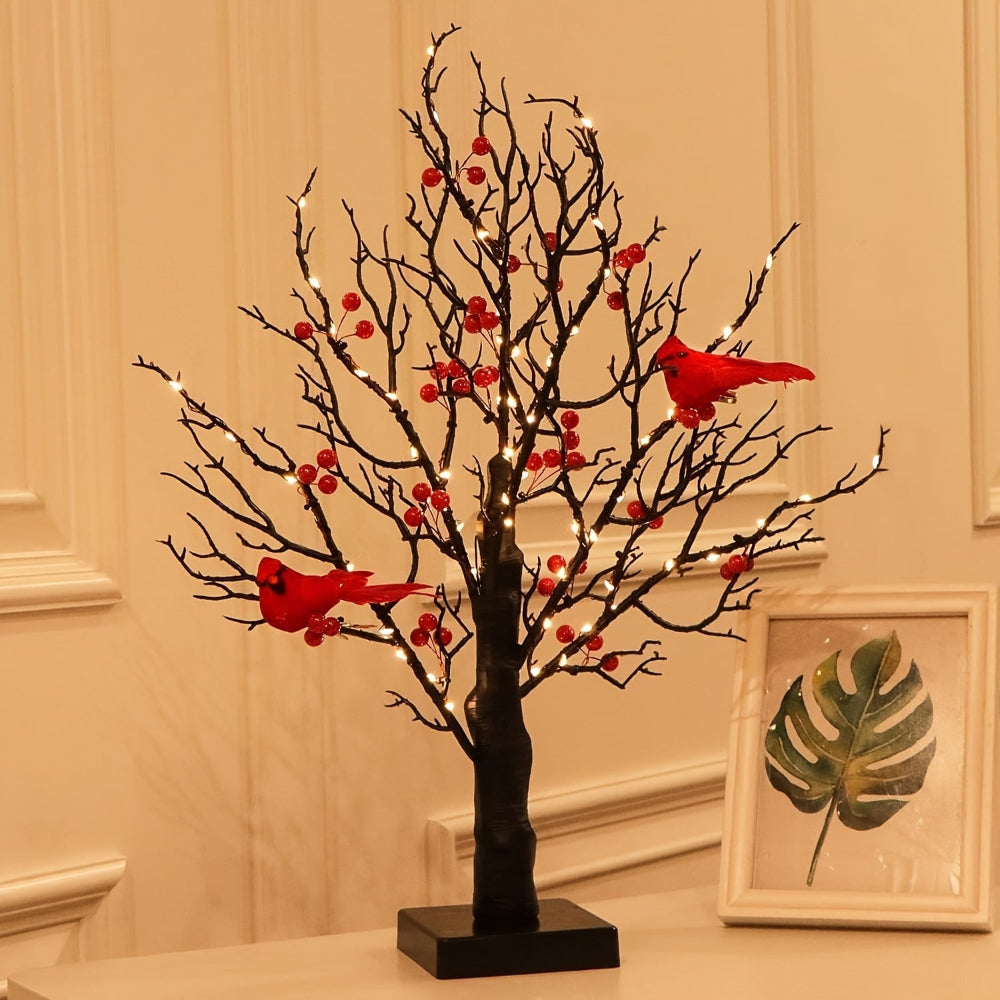 Artificial Christmas Tree LED Lights Red Cardinals Decor