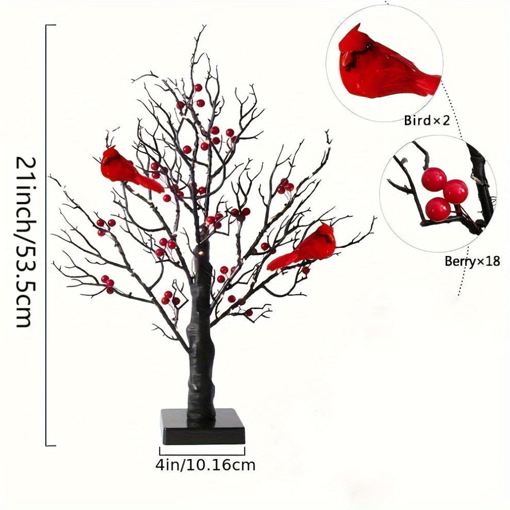 Artificial Christmas Tree LED Lights Red Cardinals Decor