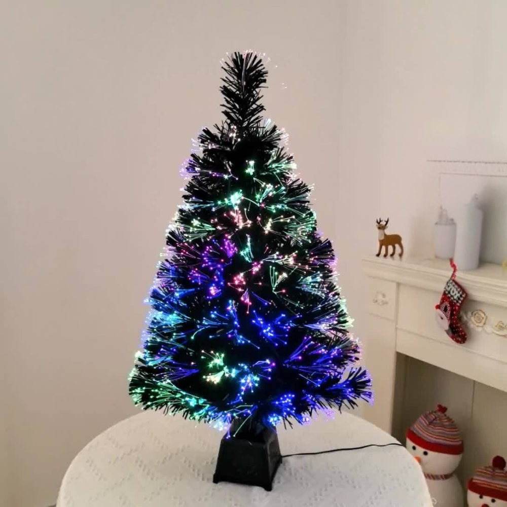 Black Christmas Tree Fiber Optic LED Lights Mini Decoration
