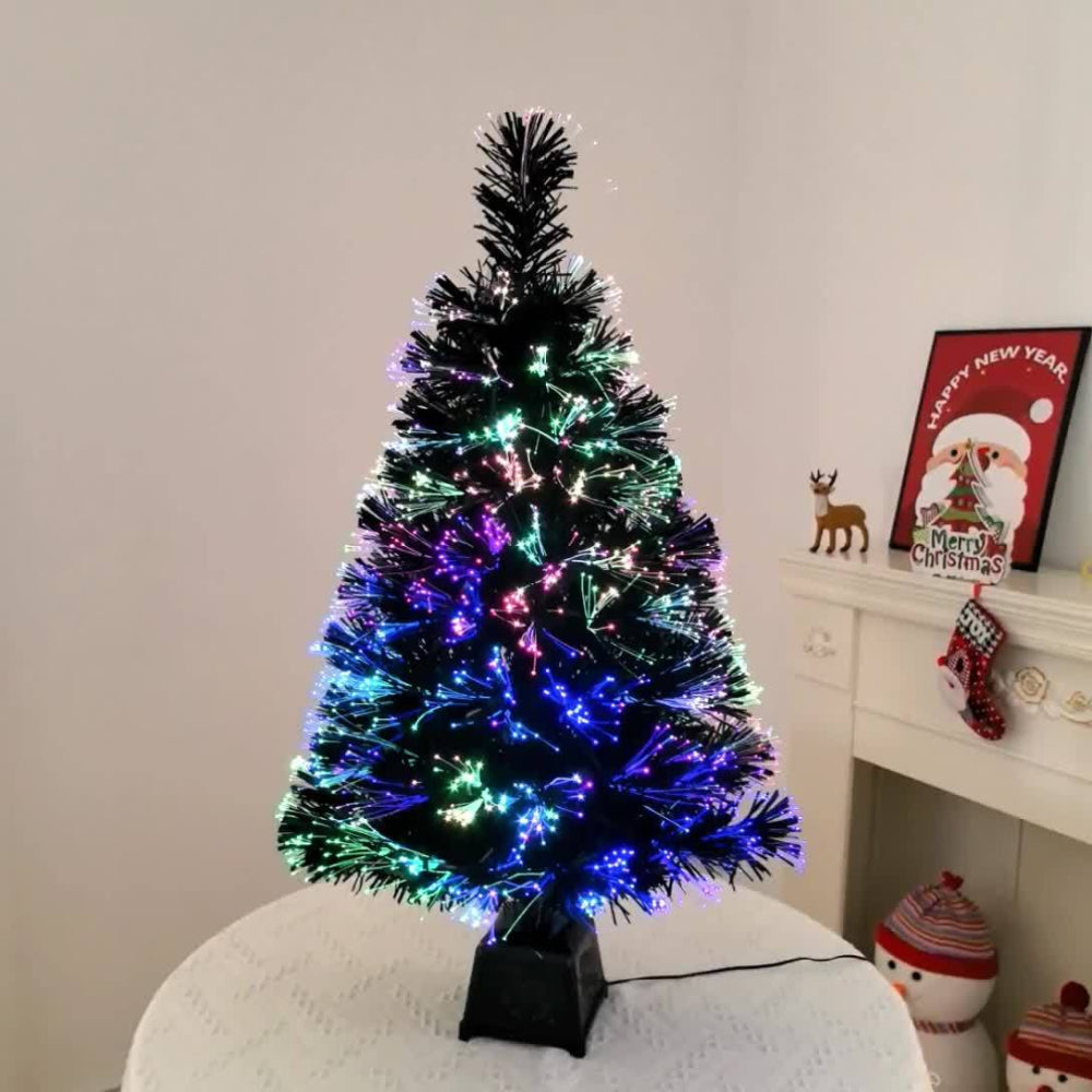 Black Christmas Tree Fiber Optic LED Lights Mini Decoration