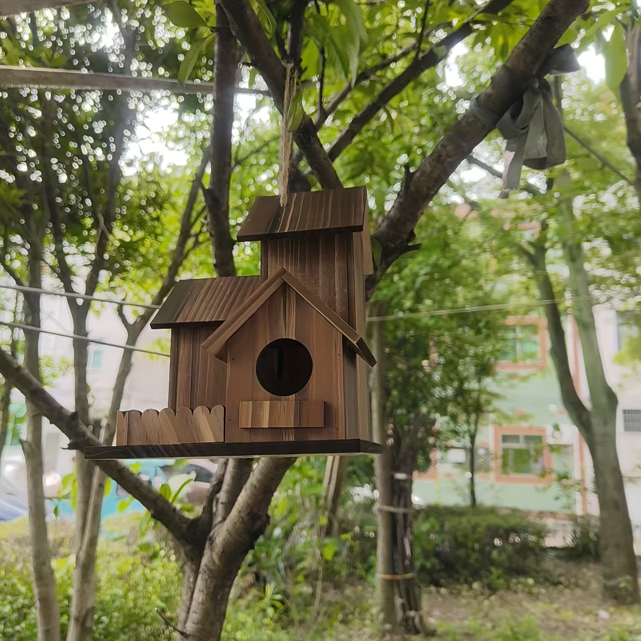 Bird House Rustic Wooden Multi-Room Feeder