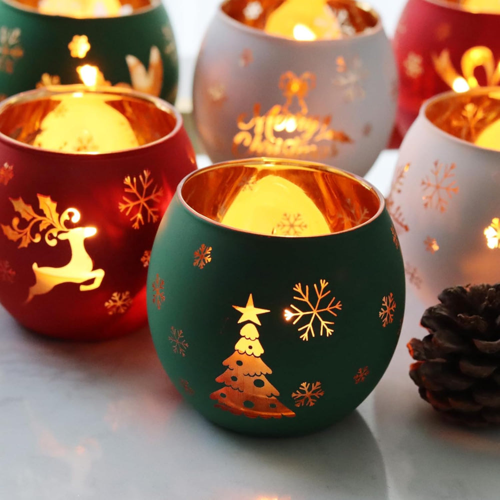 Candle Holders Glass Tealight Frosted Christmas Table Set