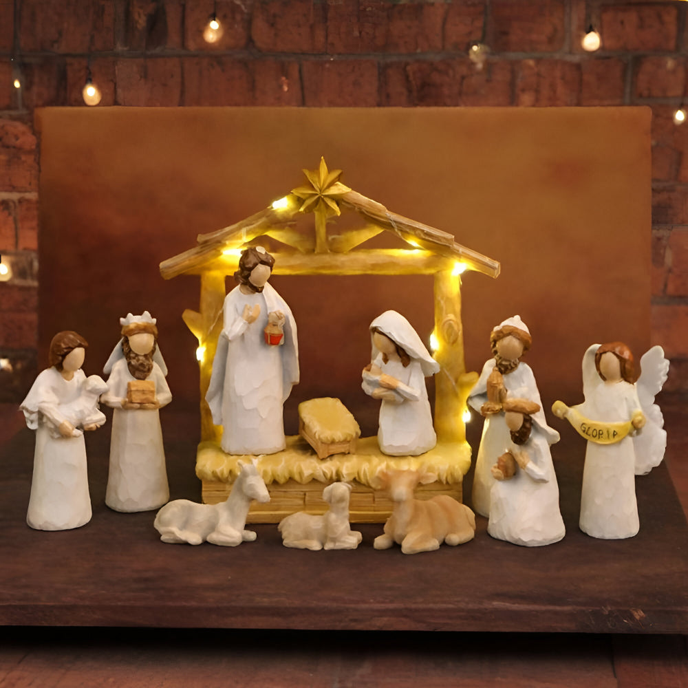 Christmas Decor Nativity Scene Rustic Lighted Tabletop Display