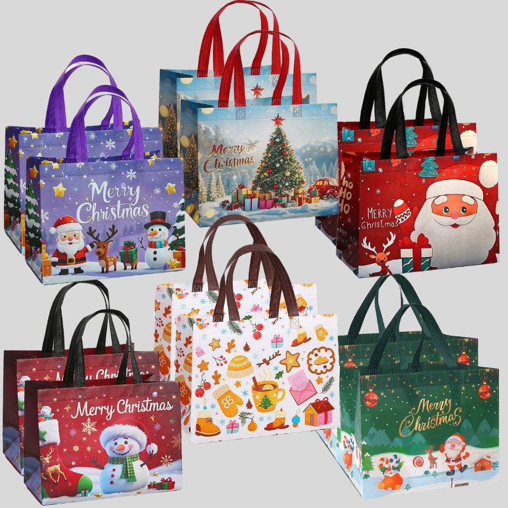 Christmas Bags Reusable Large Tote Set Holiday Presents