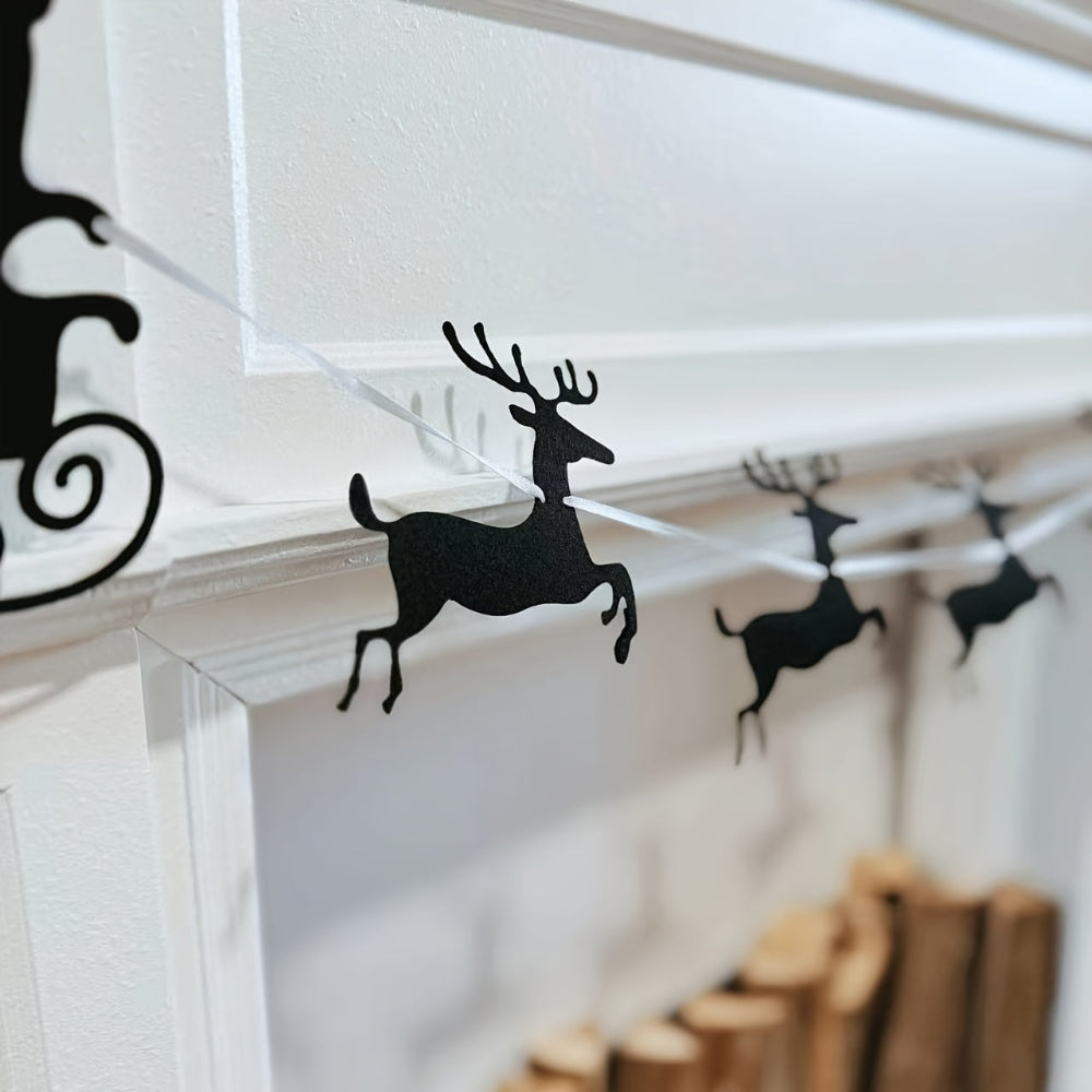 Christmas Banner Santa’s Reindeer Sleigh Hanging Garland Decor