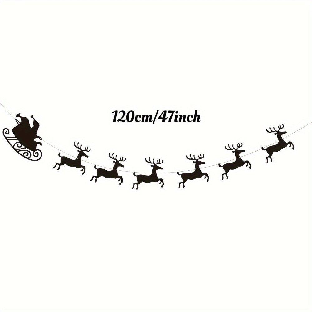 Christmas Banner Santa’s Reindeer Sleigh Hanging Garland Decor