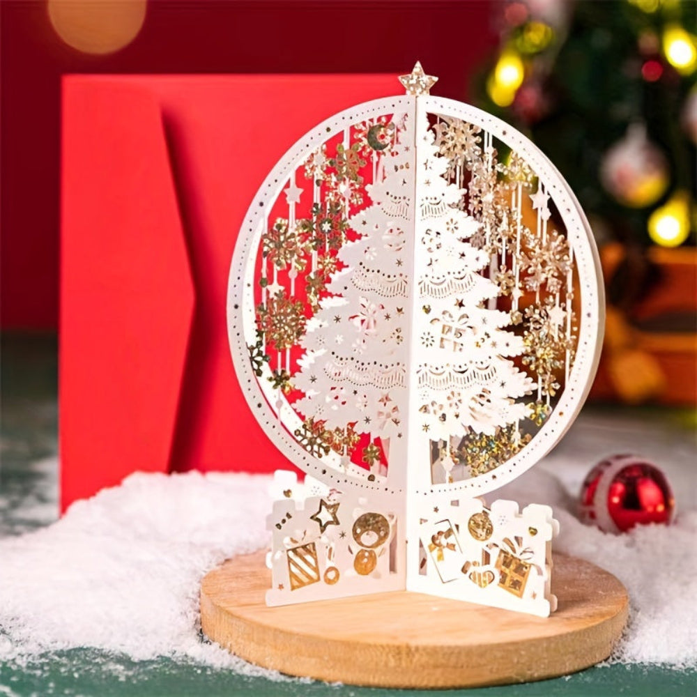 Christmas Cards 3D Pop Up Laser Cut Tree Ornament Display