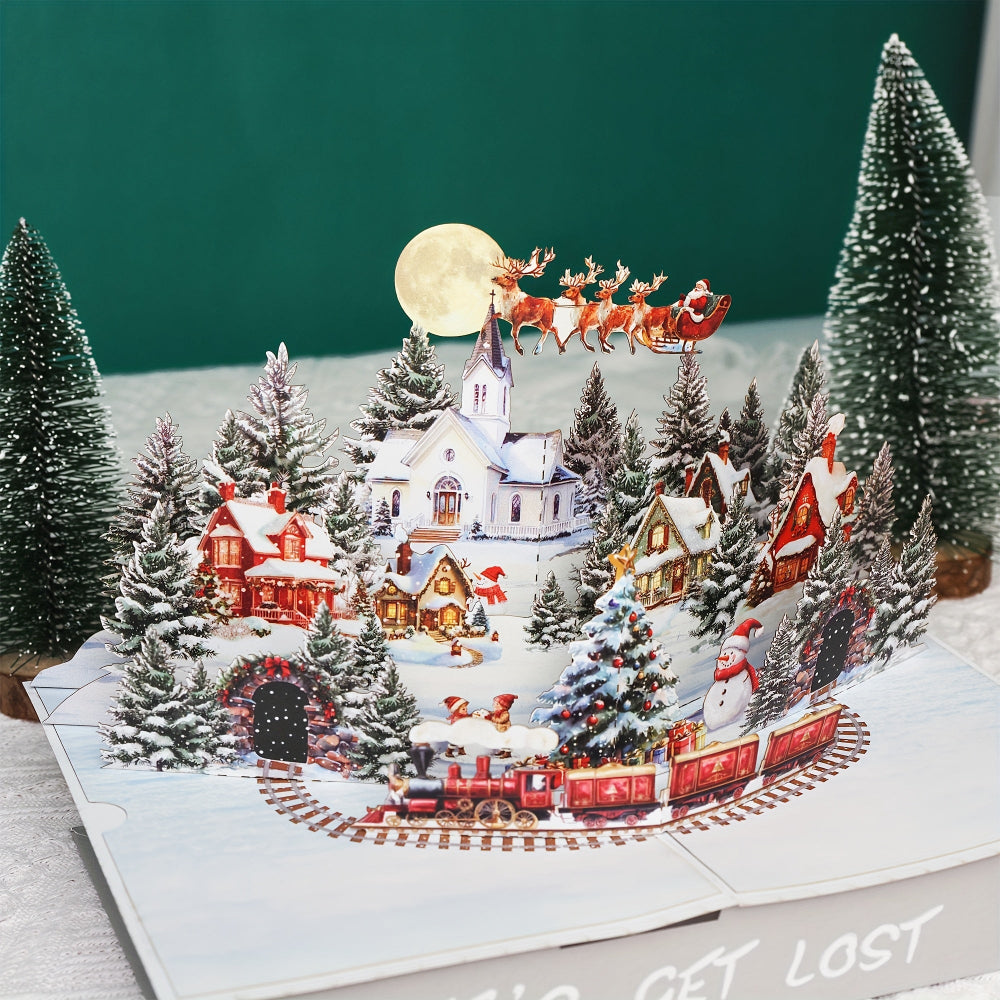 Christmas Cards 3D Pop Up Santa Village Holiday Scene