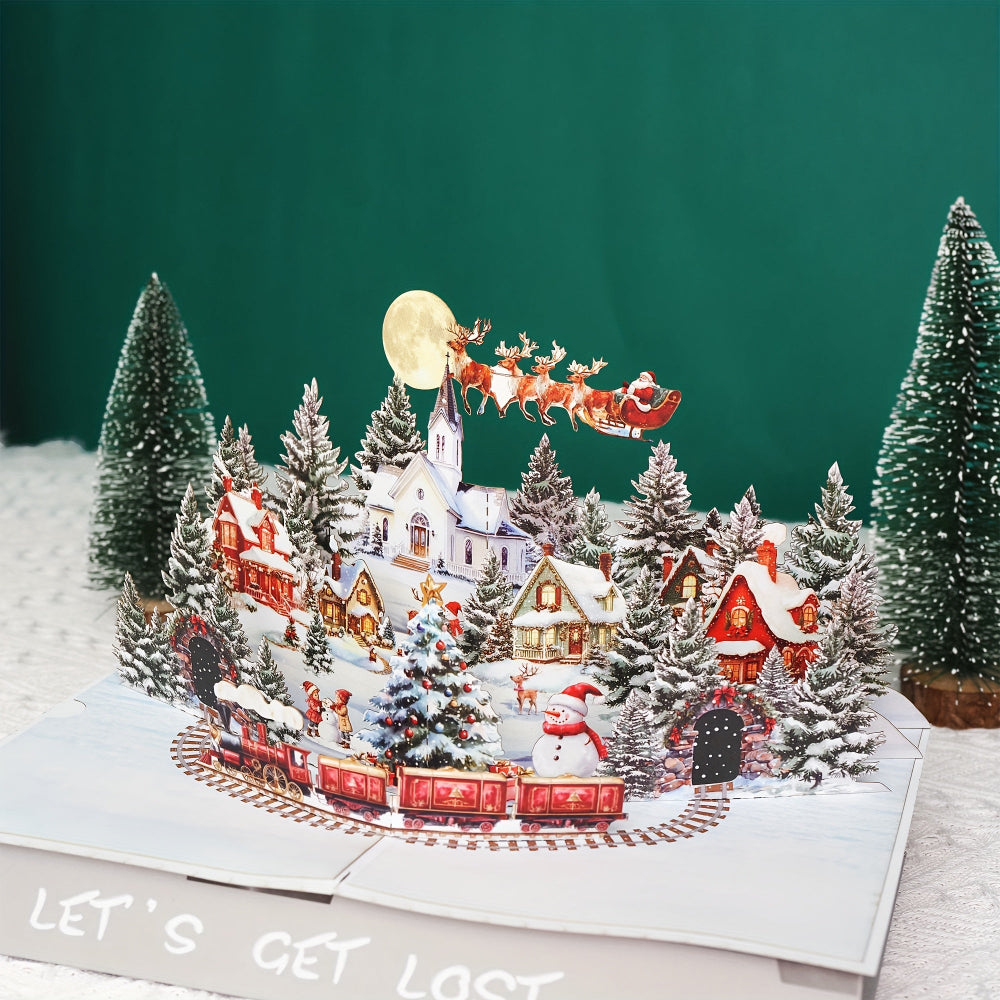 Christmas Cards 3D Pop Up Santa Village Holiday Scene