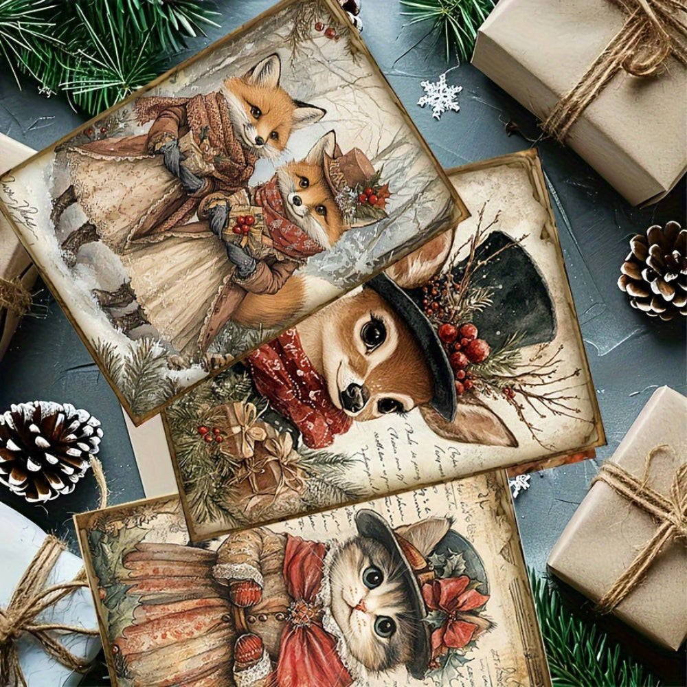 Christmas Cards Vintage Christmas Animal Art Prints Scrapbooking