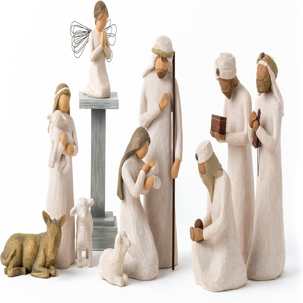 Christmas Decor Nativity Scene Rustic Carved Figurine Set