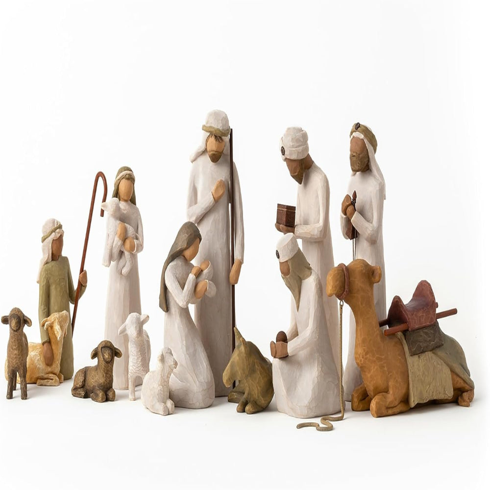 Christmas Decor Nativity Scene Rustic Carved Figurine Set