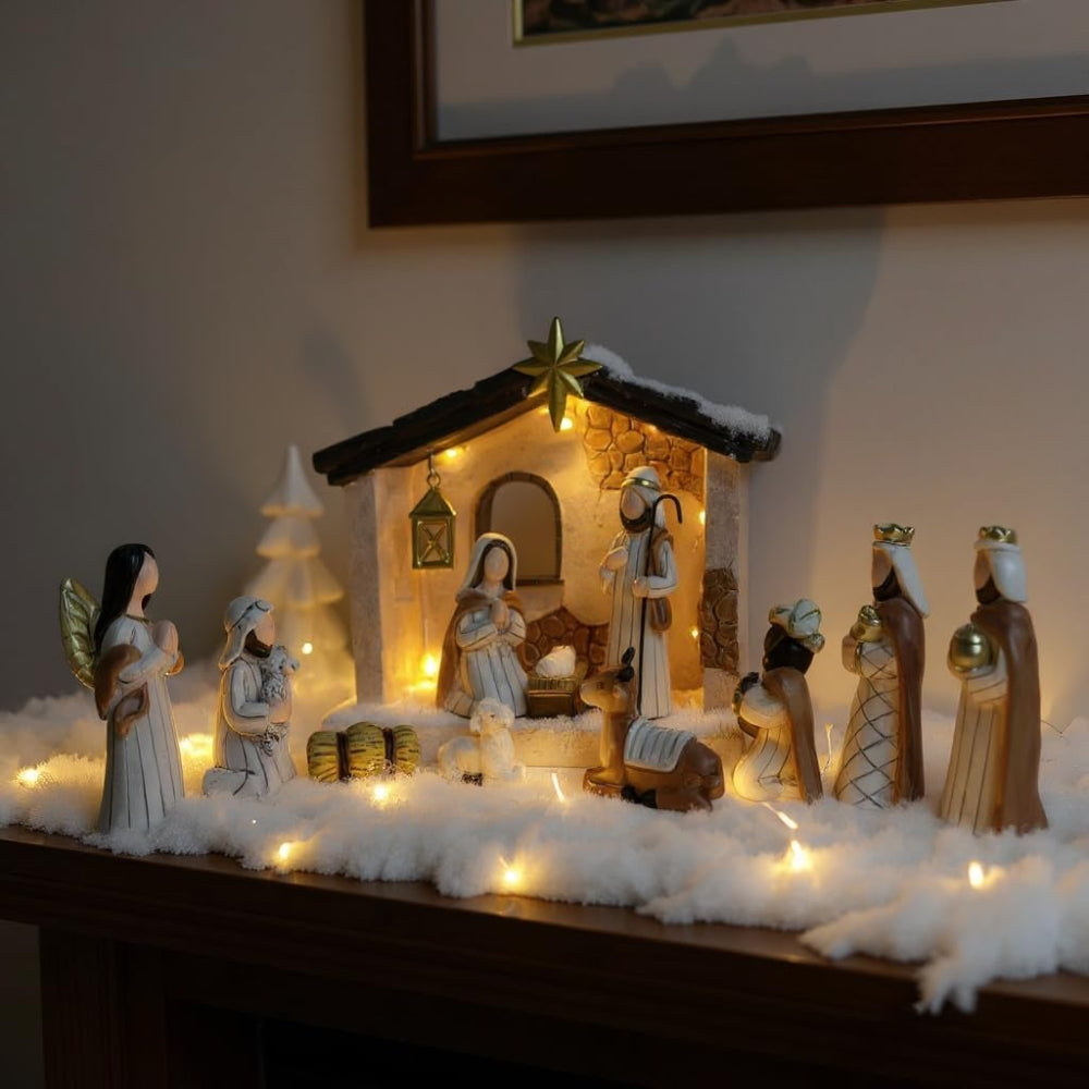 Christmas Decor Nativity Scene Rustic Lighted Tabletop Display