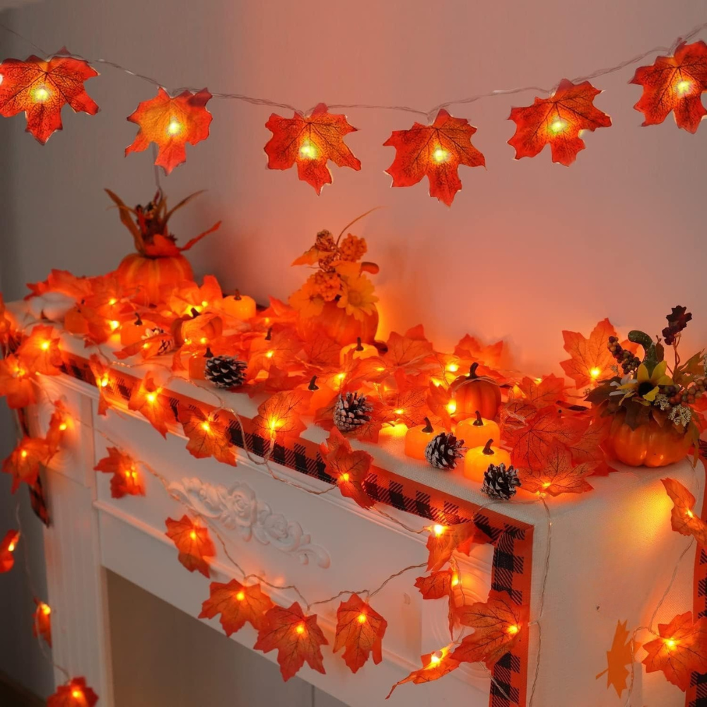 Decoraciones de Navidad Guirnalda Interior Luces de Cadena con Hojas de Otoño