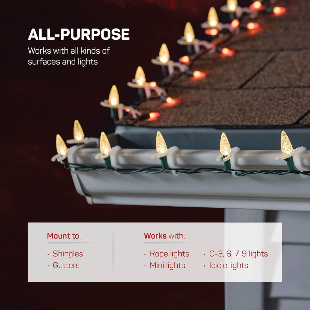 Clips para luces de Navidad Clips para luces exteriores Ganchos para colgar en canaletas Paquete