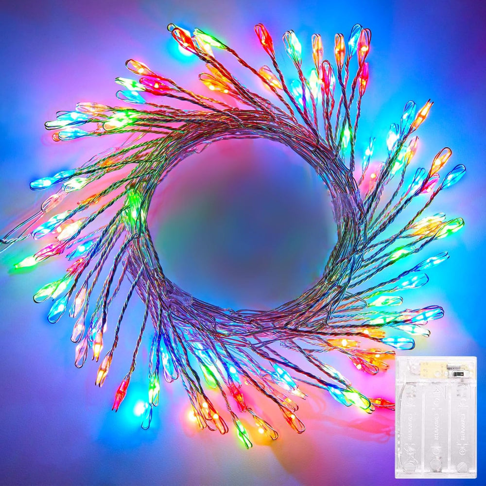 Luces de Navidad LED impermeables con alambre plateado, luces de hada tipo petardo