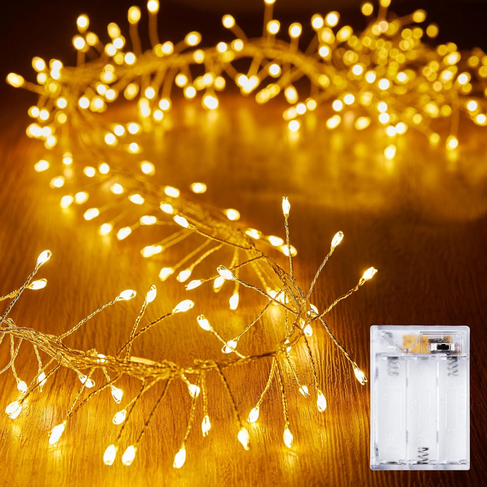Luces de Navidad LED impermeables con alambre plateado, luces de hada tipo petardo