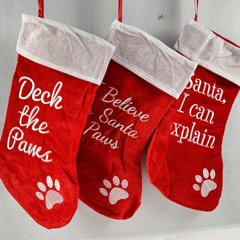 Christmas Stockings Pets Funny Santa Paw Print Holiday Decoration
