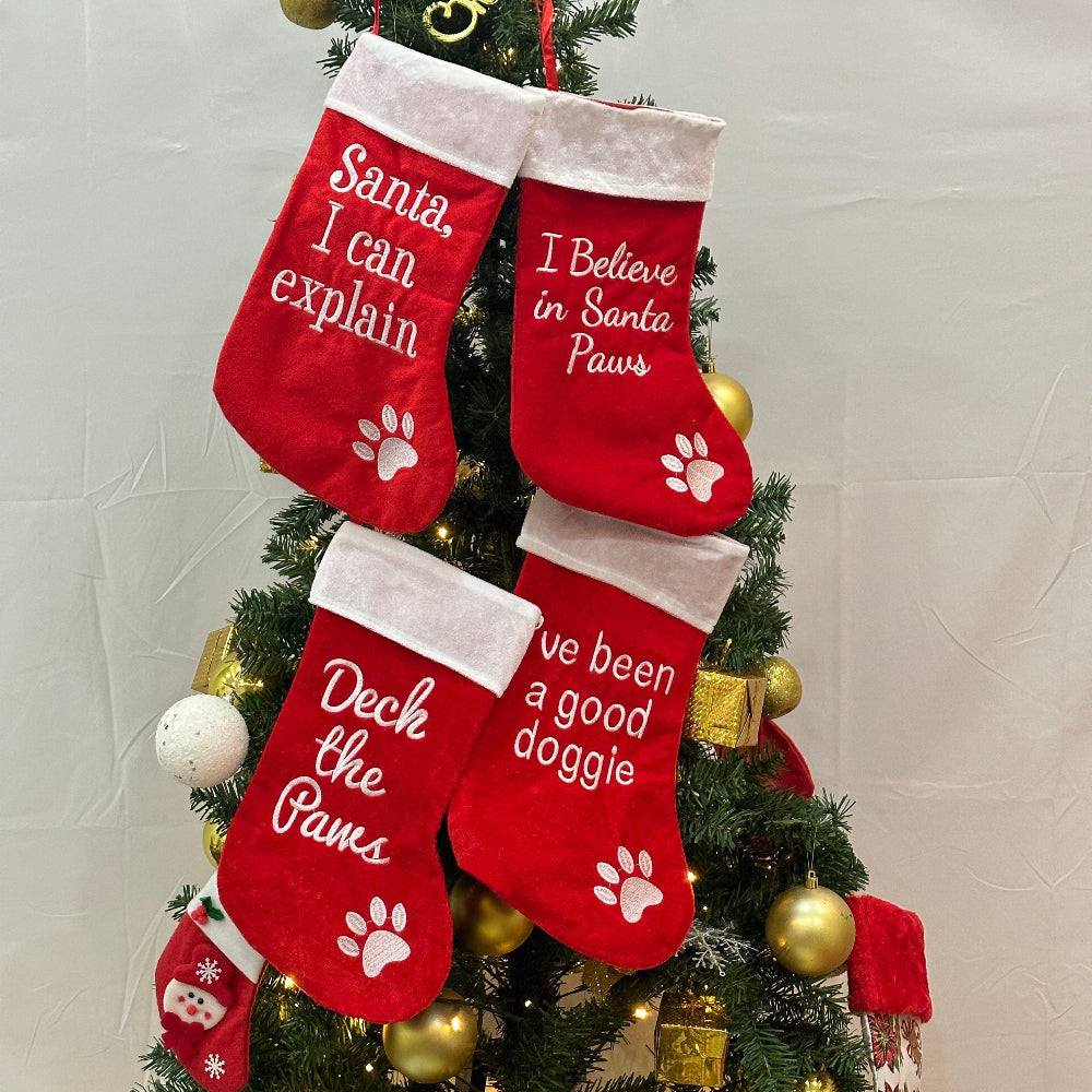 Christmas Stockings Pets Funny Santa Paw Print Holiday Decoration