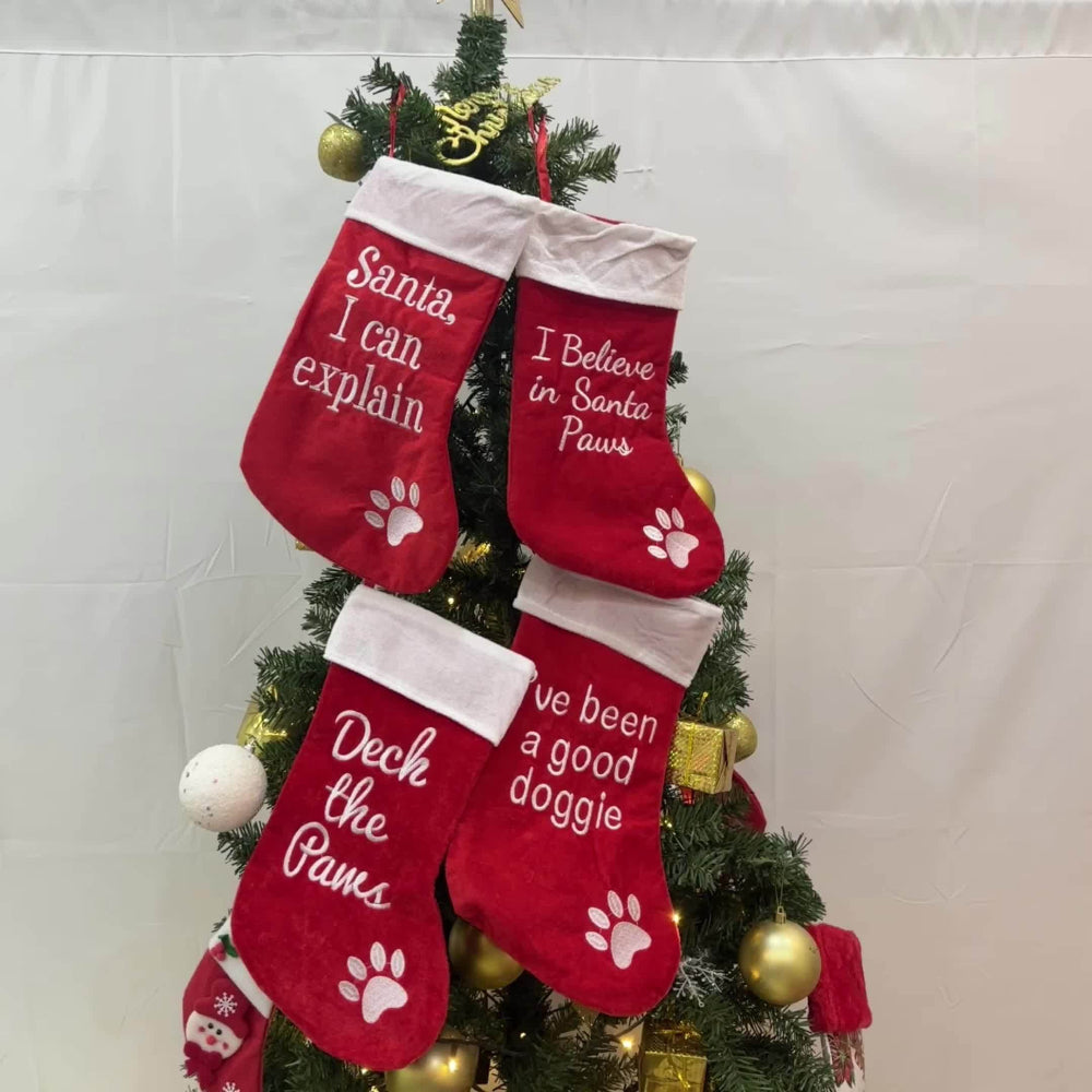 Christmas Stockings Pets Funny Santa Paw Print Holiday Decoration
