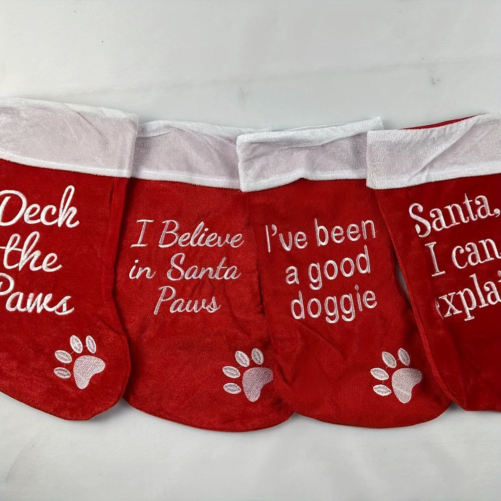 Christmas Stockings Pets Funny Santa Paw Print Holiday Decoration