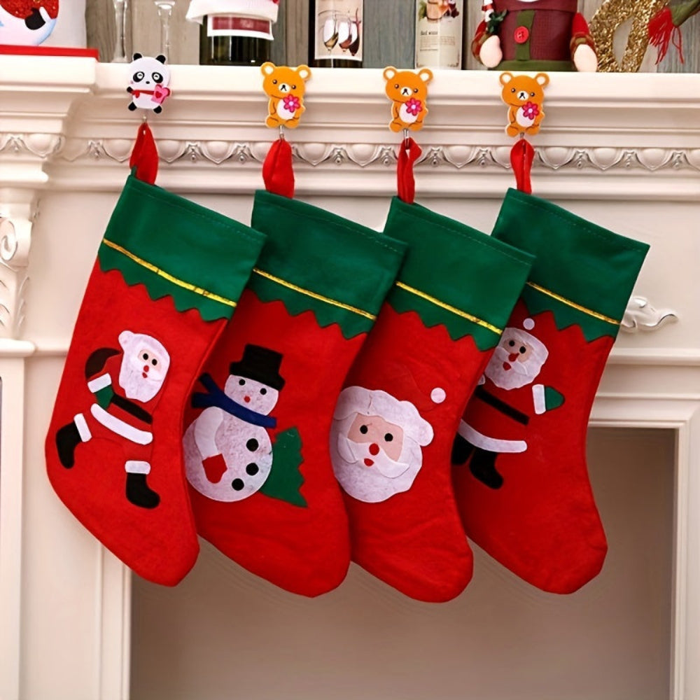 Christmas Stockings Set Santa Fireplace Hanging Decoration