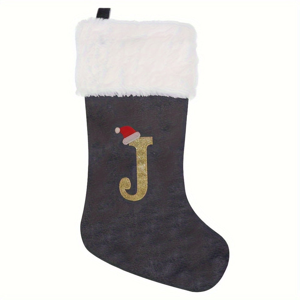 Christmas Stockings Velvet Monogram Letter Gray Holiday Decor