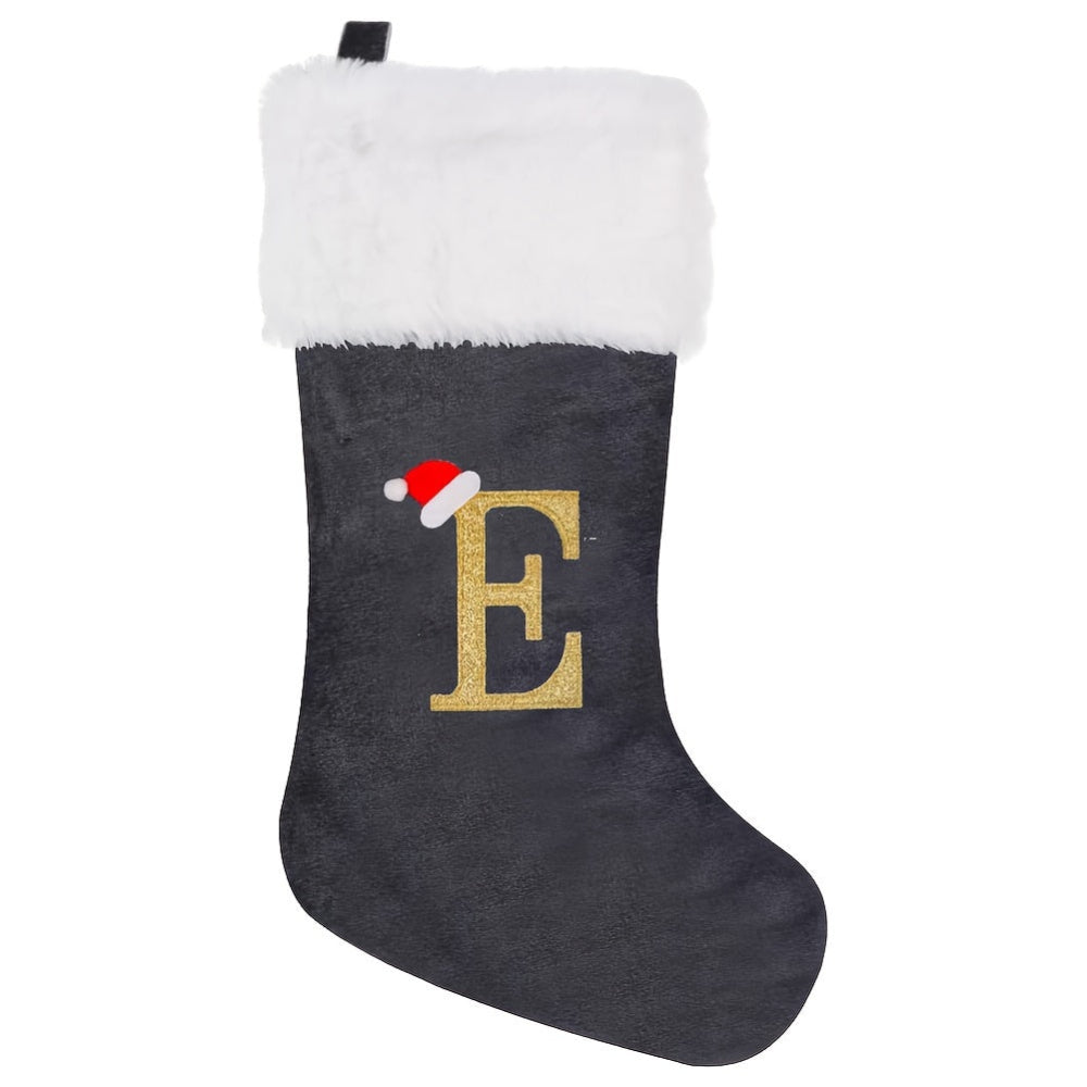 Christmas Stockings Velvet Monogram Letter Gray Holiday Decor